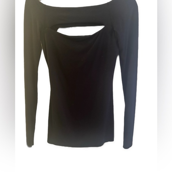 Bailey 44 Long Black Stretch Jersey Keyhole Peekaboo Top Longsleeve Boat Neck Sm - Picture 3 of 8